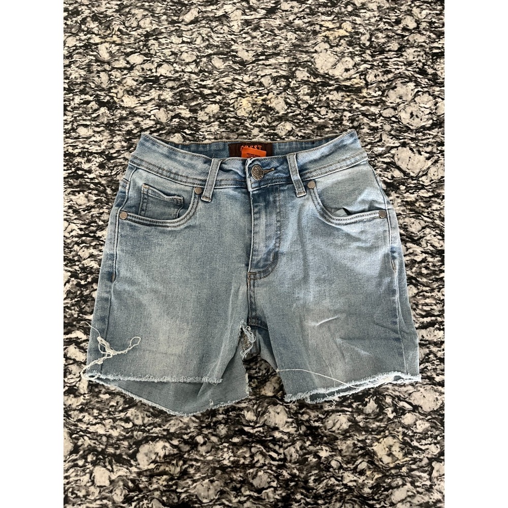 Crest Mom Denim Shorts Womens 3 Blue Cotton Stretch Raw‎ Hem Light Wash Beach